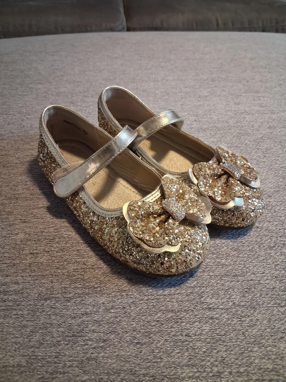 Source Unknown Gold Glitter Mary Jane Flats with Bow
